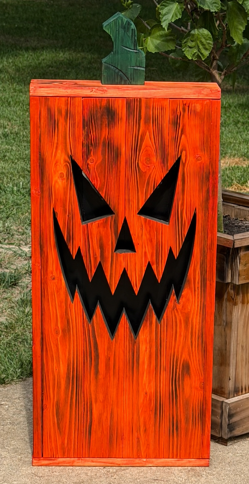 Handmade Lighted Wooden Jack-O’-Lanterns – 30” & 15” Rustic Halloween Porch Decor