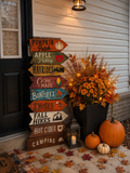 Handmade Wooden Fall Directional Sign – Rustic Farmhouse Porch Decor 48" Autumn Traditions