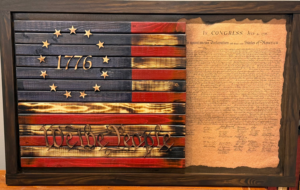Betsy Ross 1776 Wooden American Flag with Declaration of Independence | Handcrafted Patriotic Wall Art