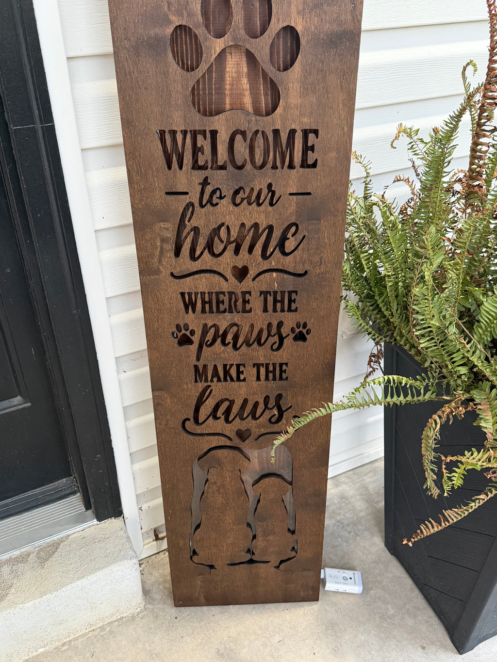Lighted Dog Porch Leaner Sign – "Paws Make the Laws" 48"