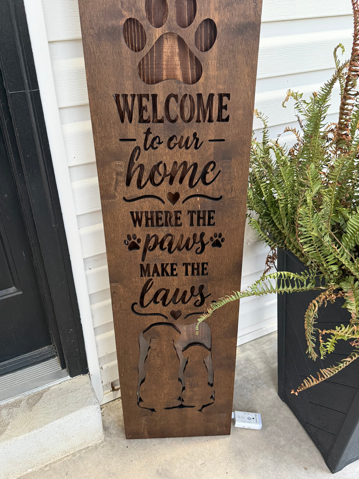 Lighted Dog Porch Leaner Sign – "Paws Make the Laws" 48"