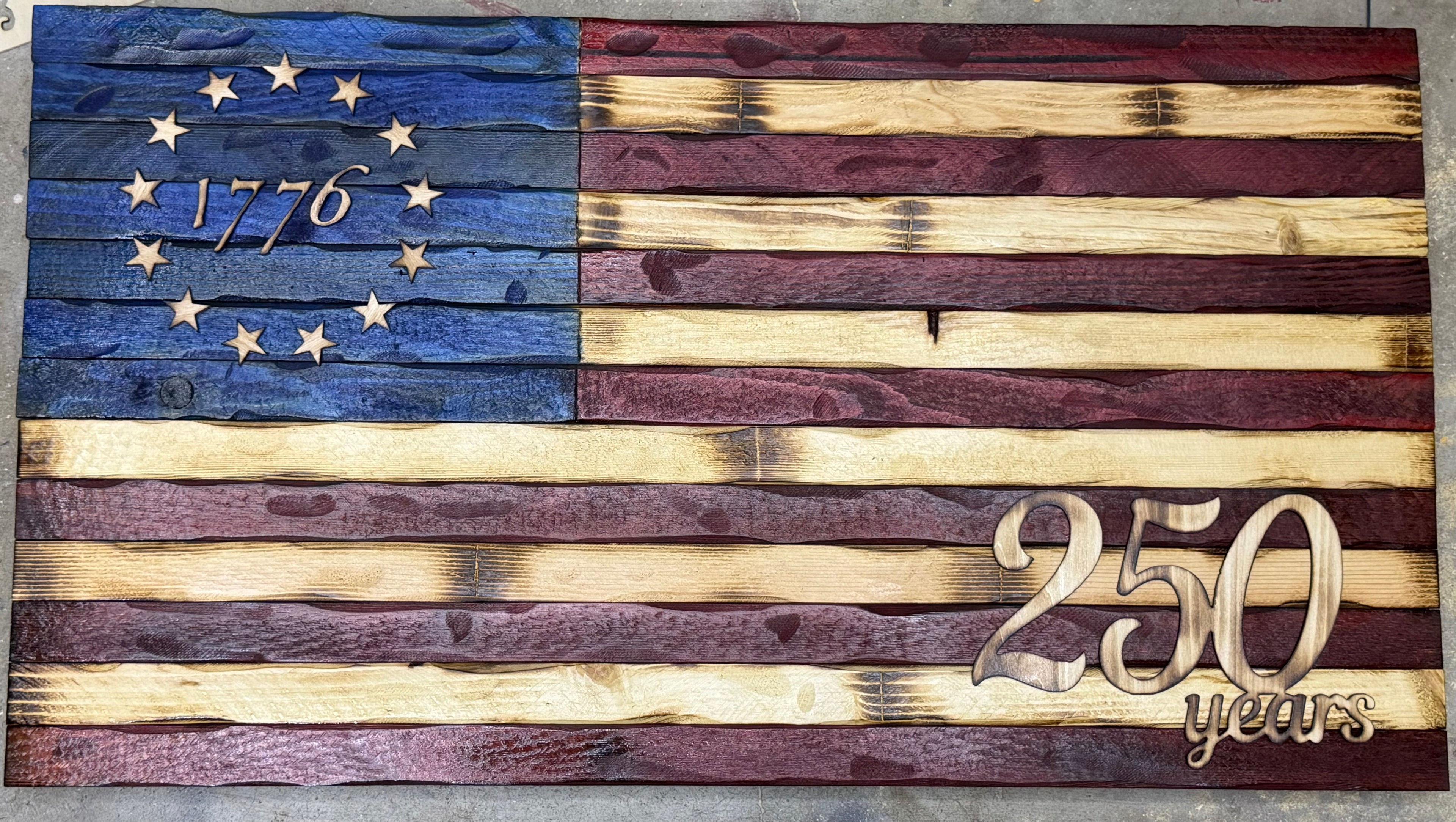 Handmade Wooden American Flag • Betsy Ross 1776, 250 Years Rustic Decor
