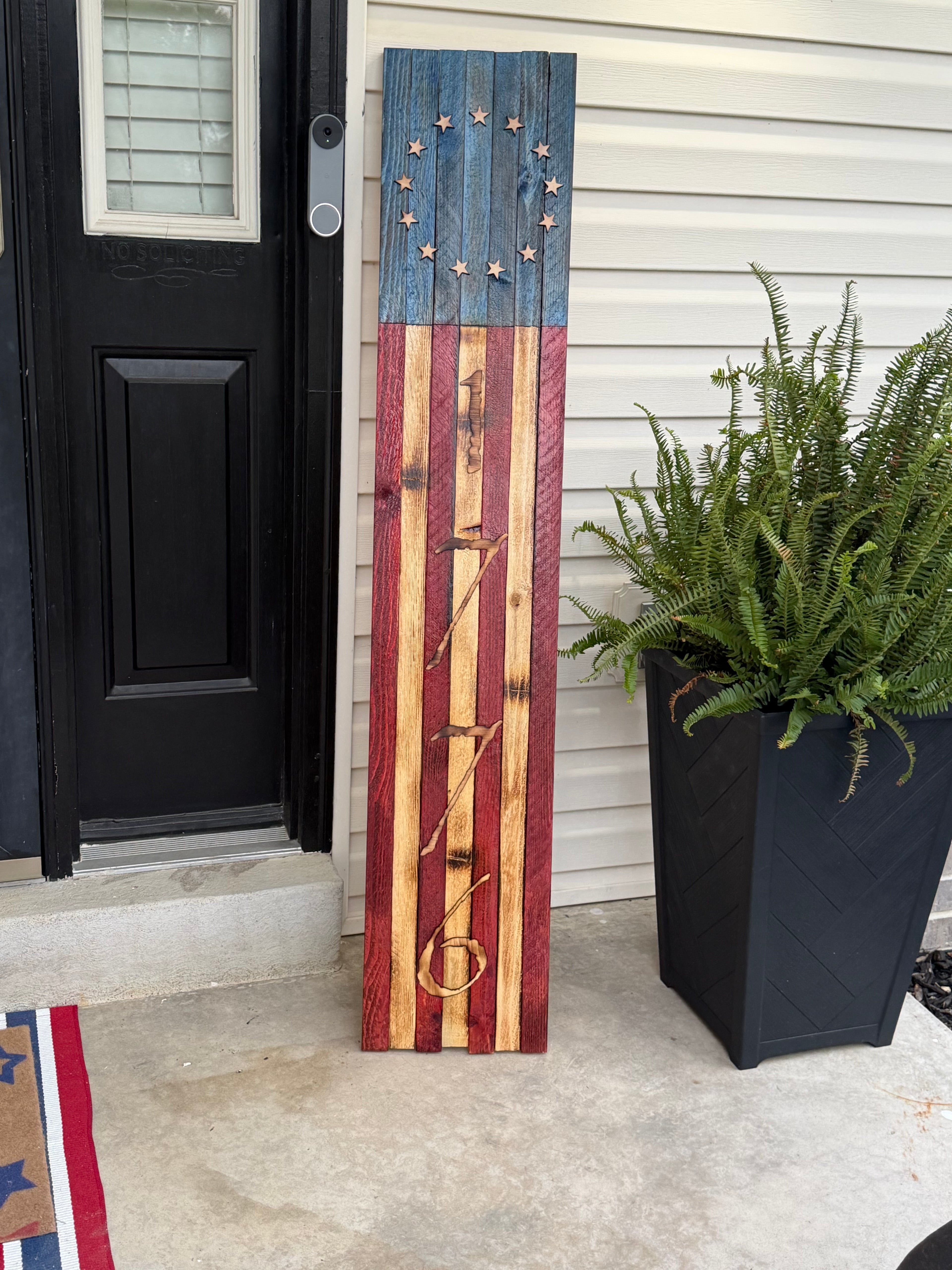 Rustic 1776 American Porch Leaner | Betsy Ross | Hand Burned Patriotic Wall Art | Farmhouse (Copy)