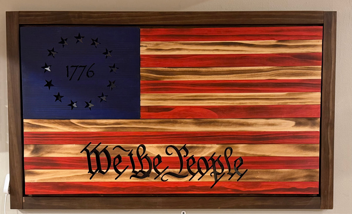 Handcrafted Wood American Flag | We the People, 1776 LED Wall Art (36x19.5")