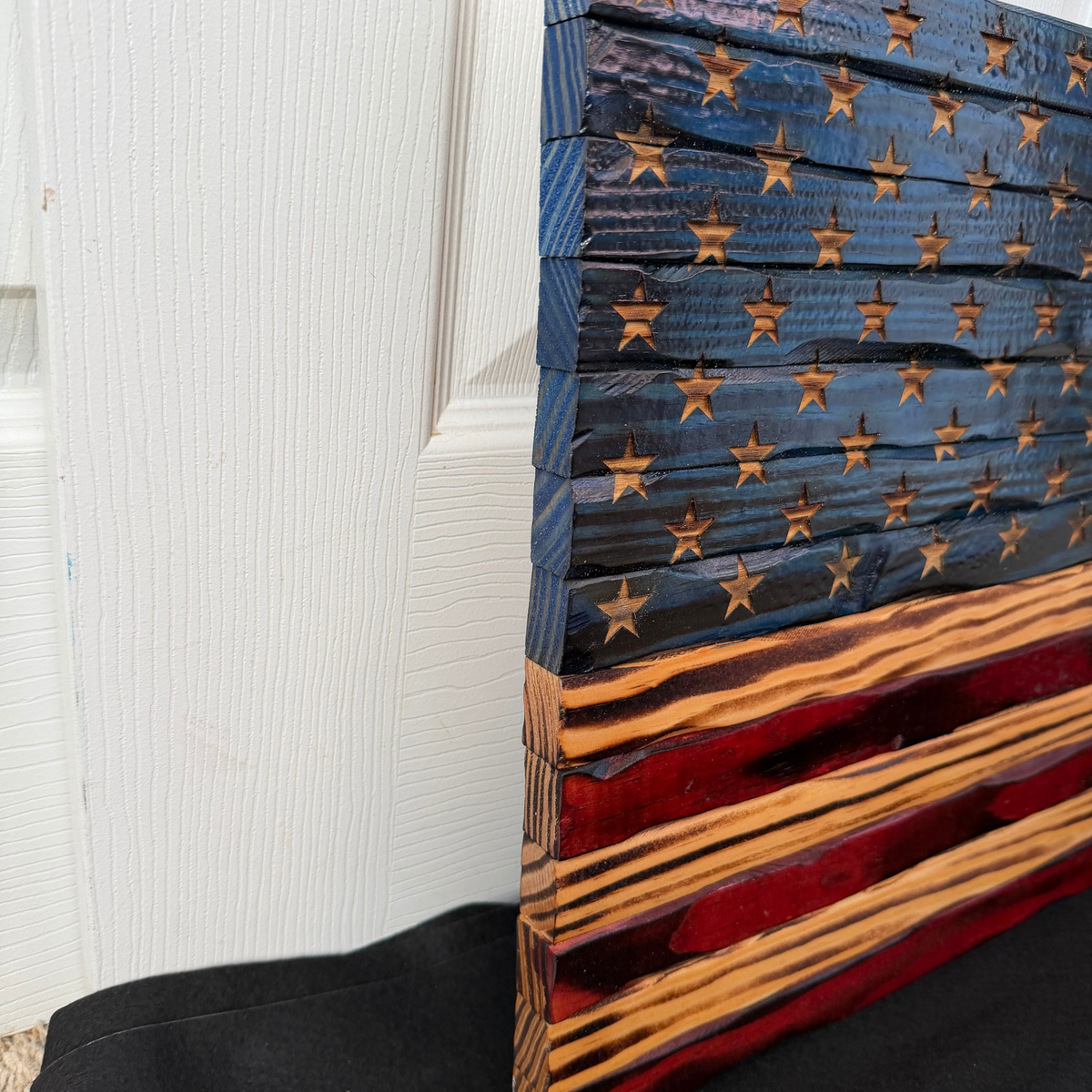 50 Star Union Rustic Flag Gloss Finish Made with real wood. Made in the USA Close up.