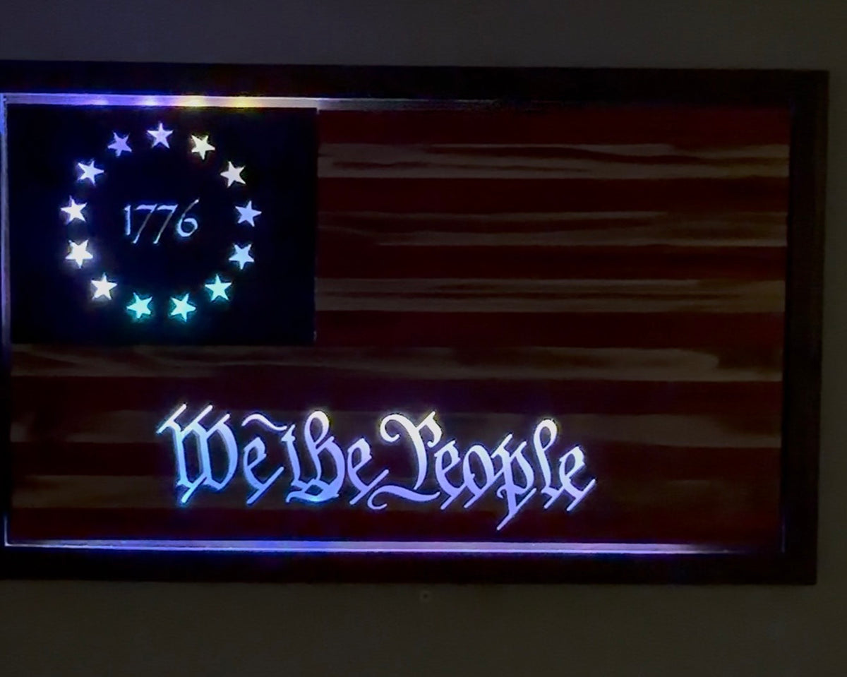 Handcrafted Wood American Flag | We the People, 1776 LED Wall Art (36x19.5")