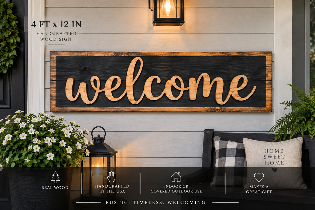 Handcrafted Wood Welcome Sign | Rustic Farmhouse Porch Decor