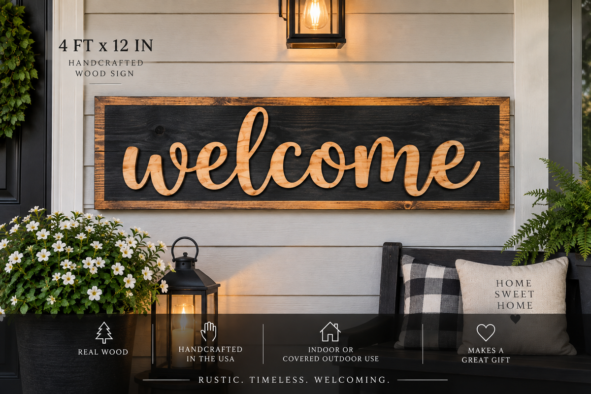 Handcrafted Wood Welcome Sign | Rustic Farmhouse Porch Decor