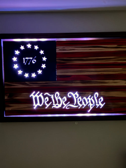 Handcrafted Wood American Flag | We the People, 1776 LED Wall Art (36x19.5")