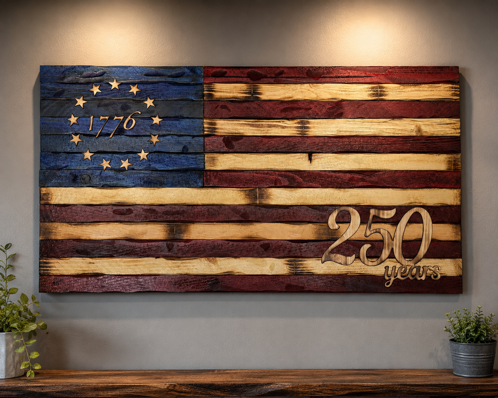 Handmade Wooden American Flag • Betsy Ross 1776, 250 Years Rustic Decor
