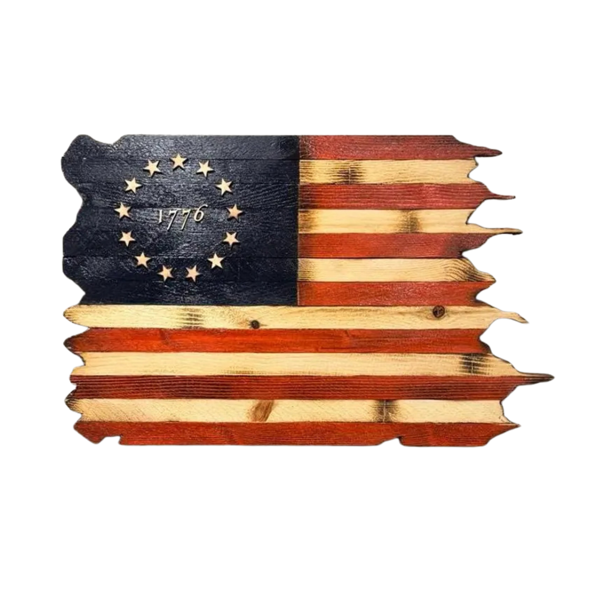 Backlit Tattered Betsy Ross Wooden Flag | 1776 American Rustic Wall Decor
