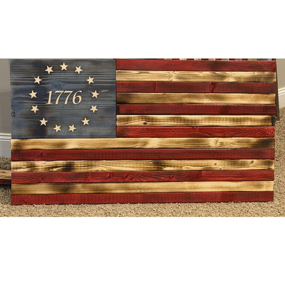 Classic Betsy Ross American Flag made with real wood. Handmade in the USA 1776 Display 