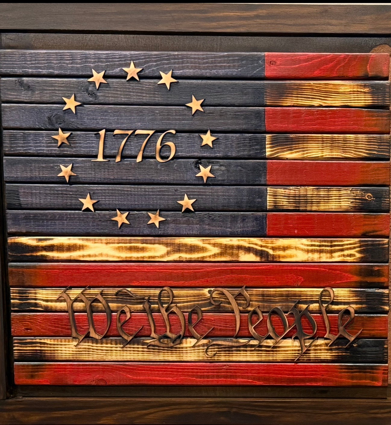 Betsy Ross 1776 Wooden American Flag with Declaration of Independence | Handcrafted Patriotic Wall Art