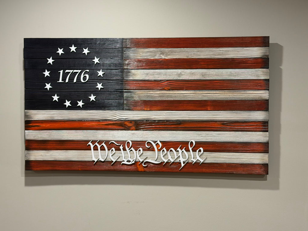 1776 “We The People” Rustic Wooden American Flag – 37x19 – Handcrafted