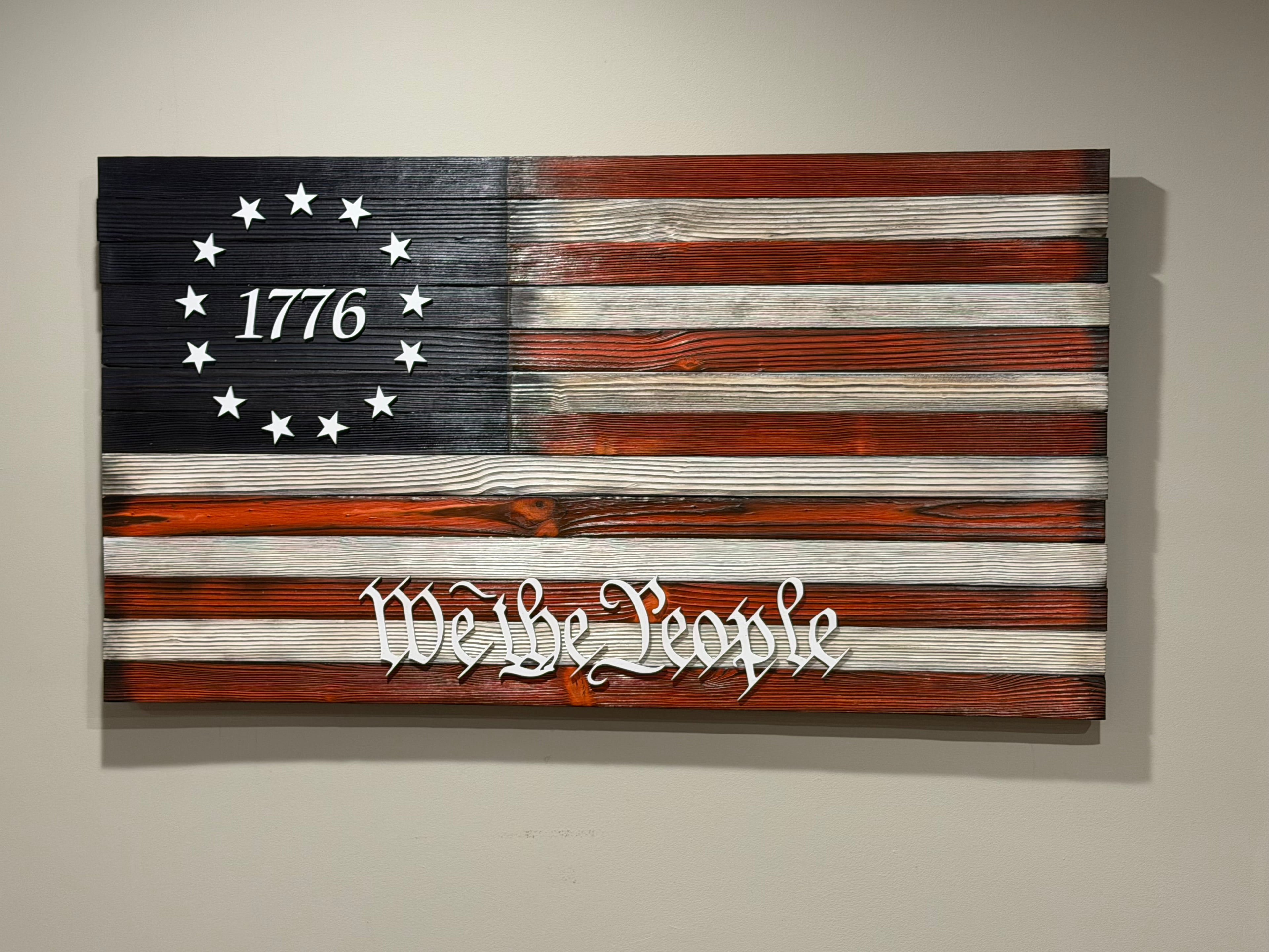 1776 “We The People” Rustic Wooden American Flag – 37x19 – Handcrafted