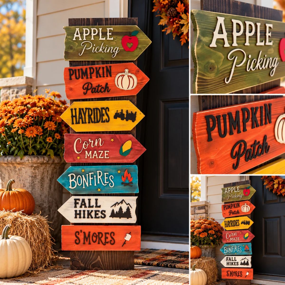Rustic Fall Directional Sign | Porch Decor, Autumn Traditions (48x11.5)