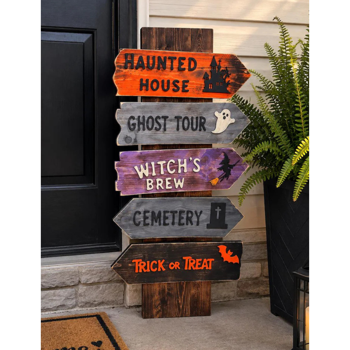 Halloween Directional Porch Leaner | Haunted House Sign | Rustic Halloween Decor On Patio