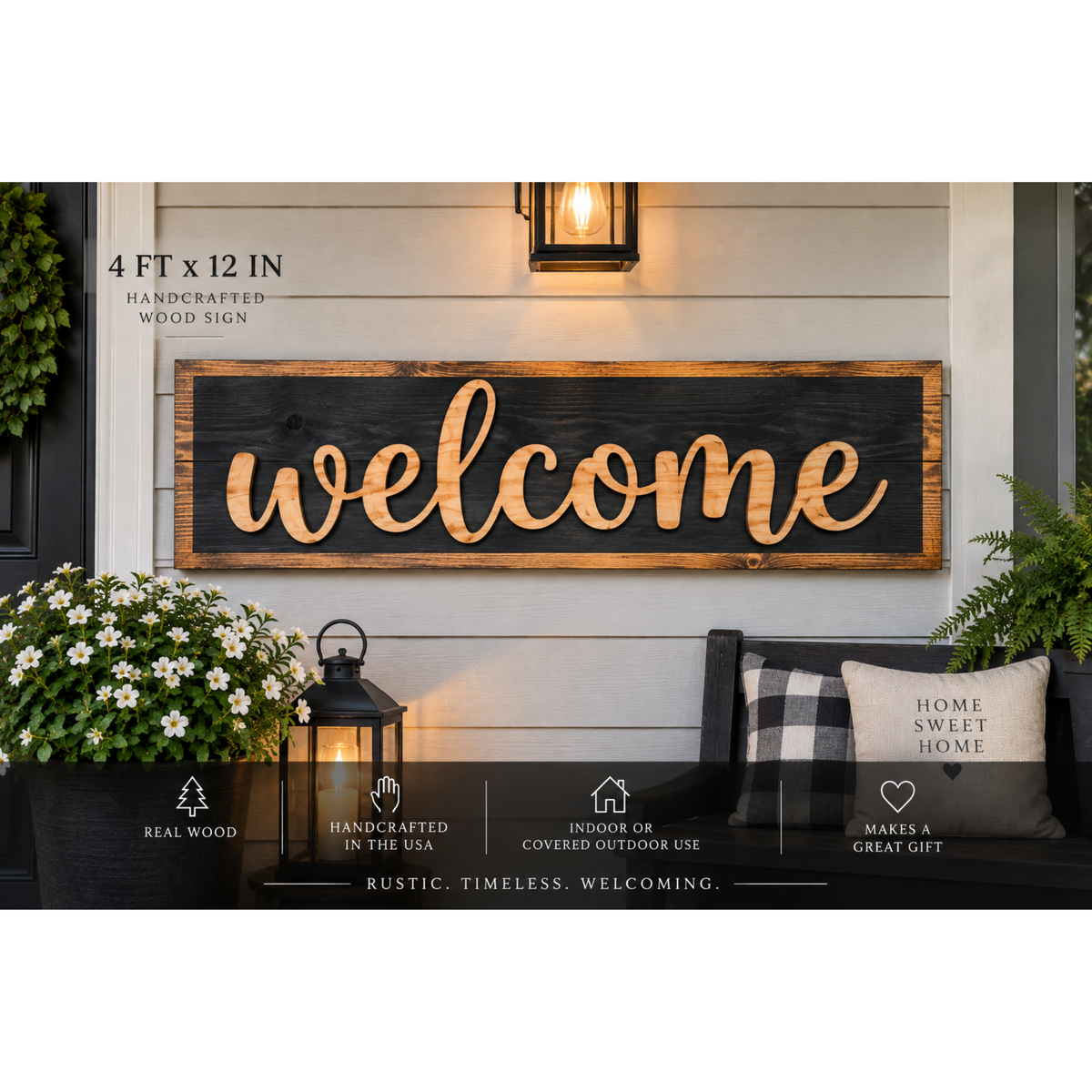 Handcrafted in the USA Real Wood Welcome Sign