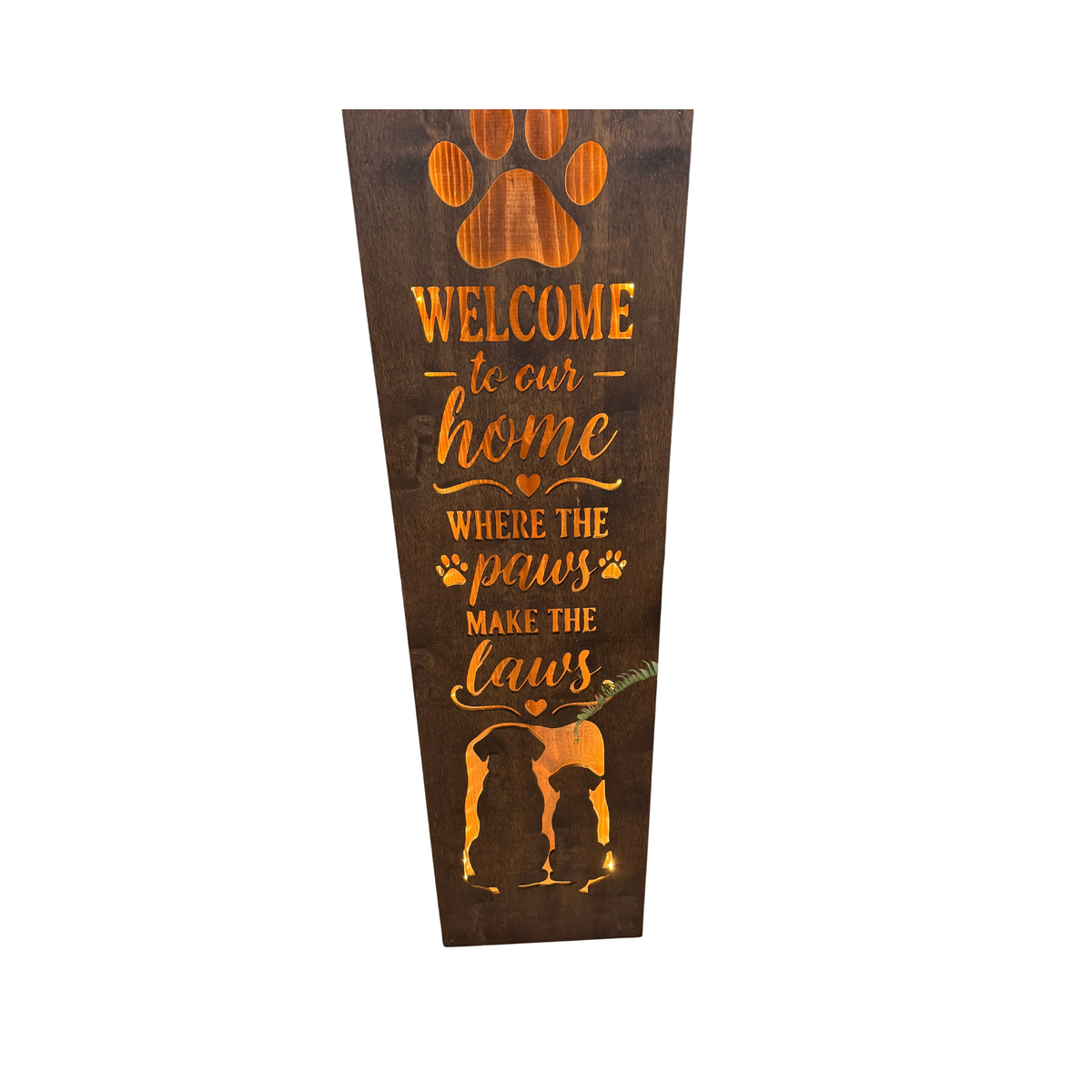 Lighted Dog Porch Leaner Sign On The Patio Real Wood Made In The USA On The Patio