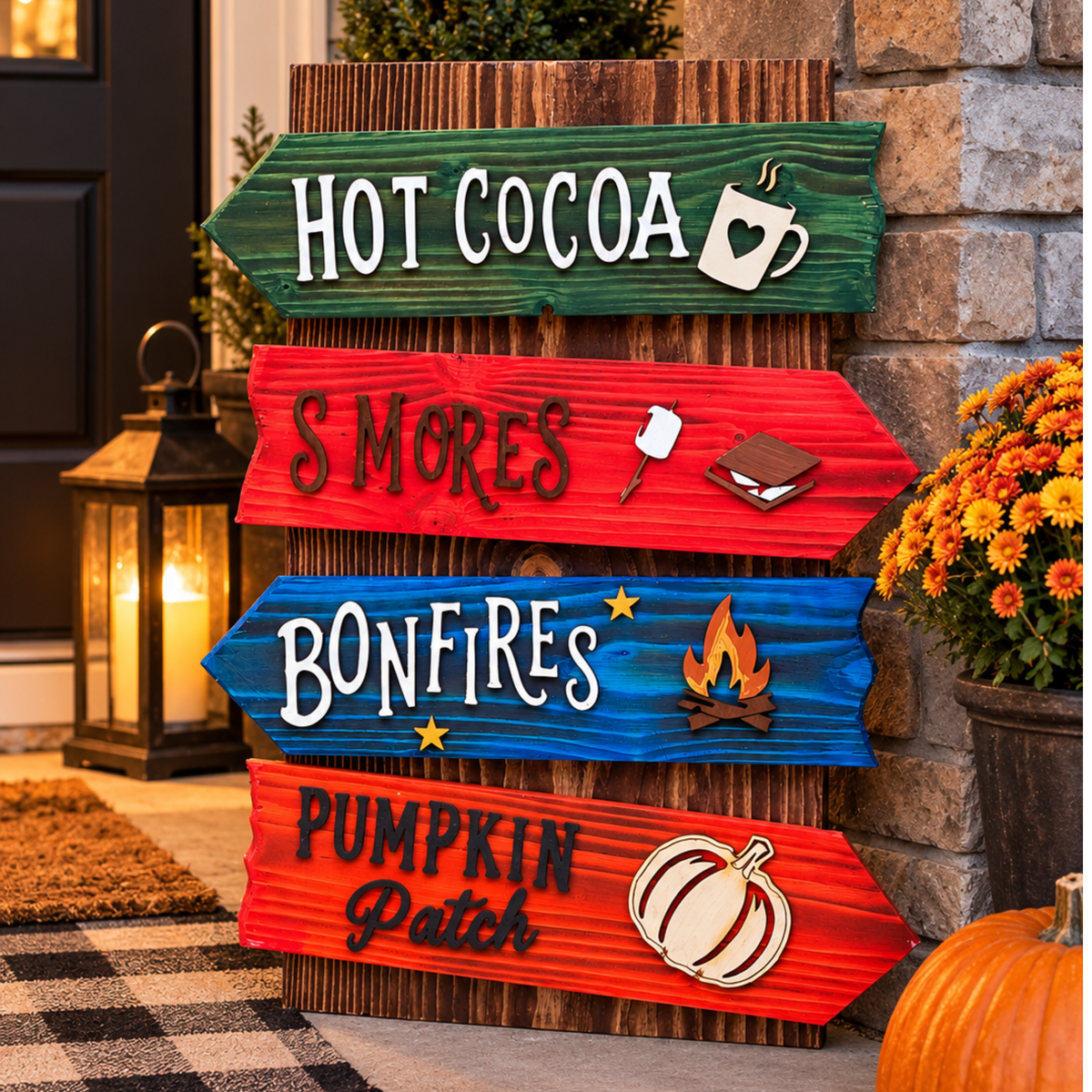 Handmade Rustic Wooden Fall Directional Sign – Apple Picking, Corn Maze, Bonfires, Pumpkin Patch