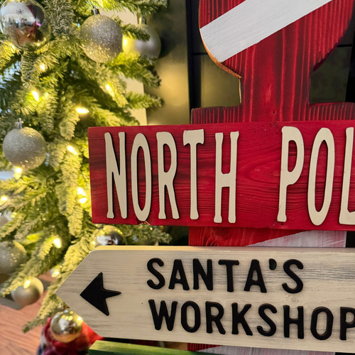 24" Christmas North Pole Directional Sign – Santa’s Workshop & Reindeer Stable