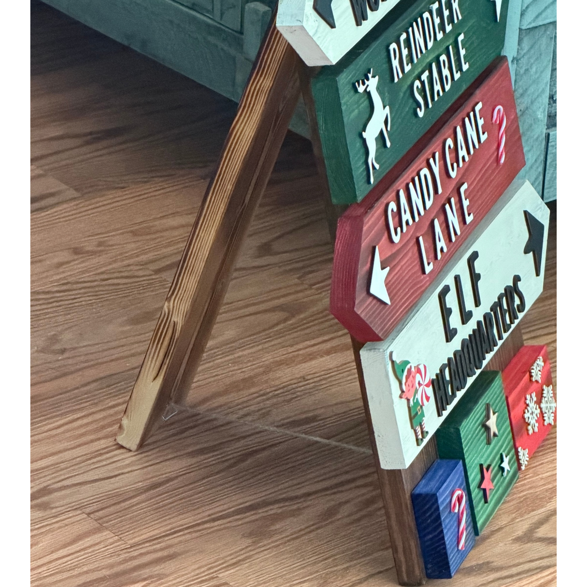 24” Christmas North Pole Directional Sign | Handmade Wooden Christmas Decor | Santa’s Workshop Sign | 3D Holiday Decor with Easel