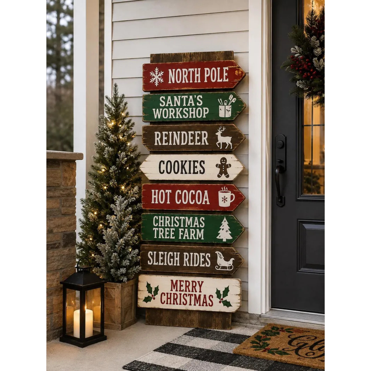 Rustic Christmas Directional Sign Porch Leaner