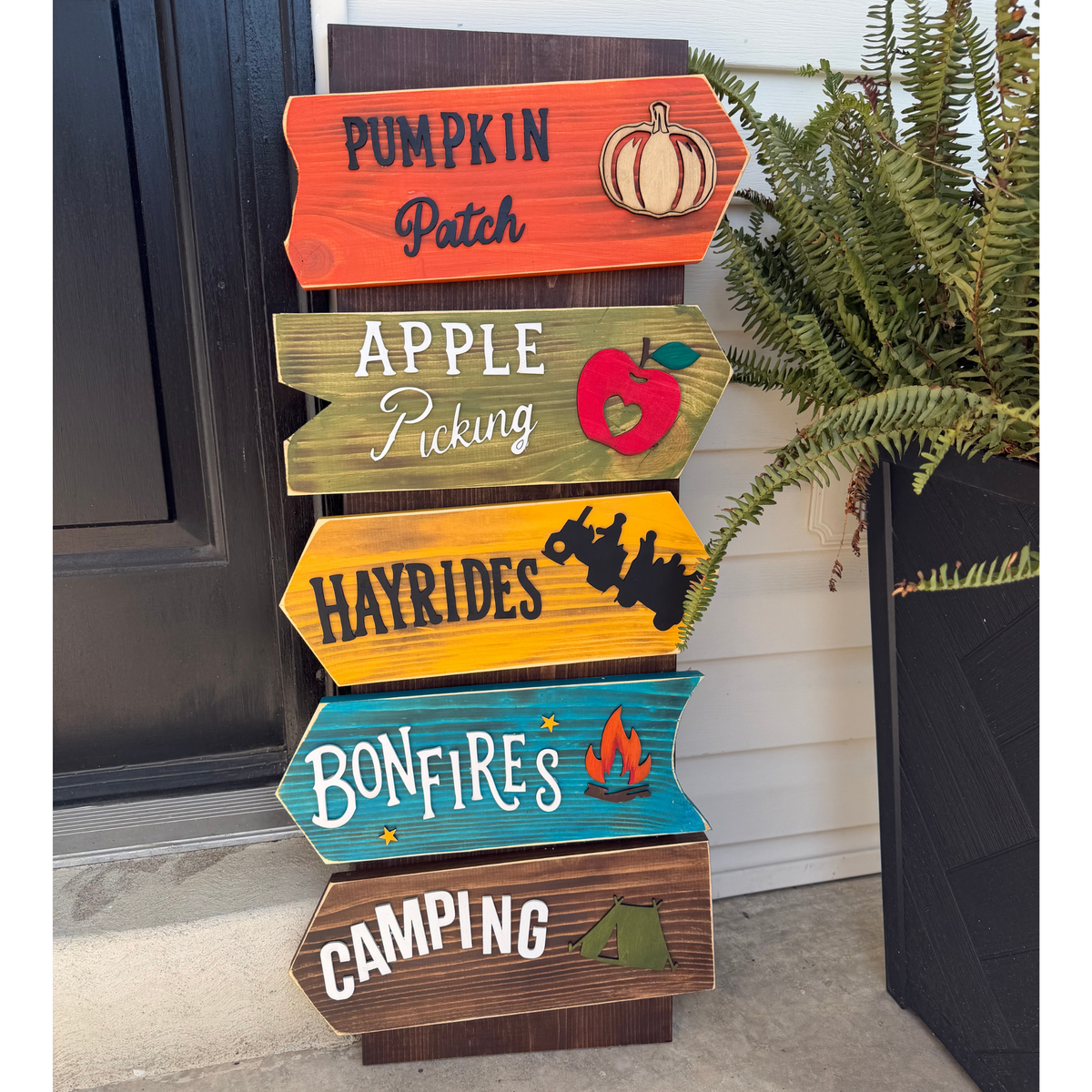 Rustic Fall Directional Sign Farmhouse Porch Decor, Autumn Traditions On the Patio Handmade in the USA