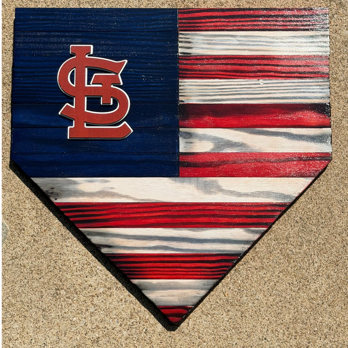 STL Wooden Home Plate Wall Decor – Rustic Red, White & Blue