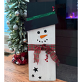 Rustic Wooden Snowman Leaner, 31 Inch Christmas Porch Decor, Farmhouse Snowman Sign, Plaid Ribbon Holiday Decoration