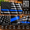 Handcrafted 3D Wavy Thin Blue Line Wooden American Flag – 20” × 10”