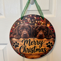 Chocolate Lab Puppies Merry Christmas Round Door Hanger – 10" Wood Holiday Sign