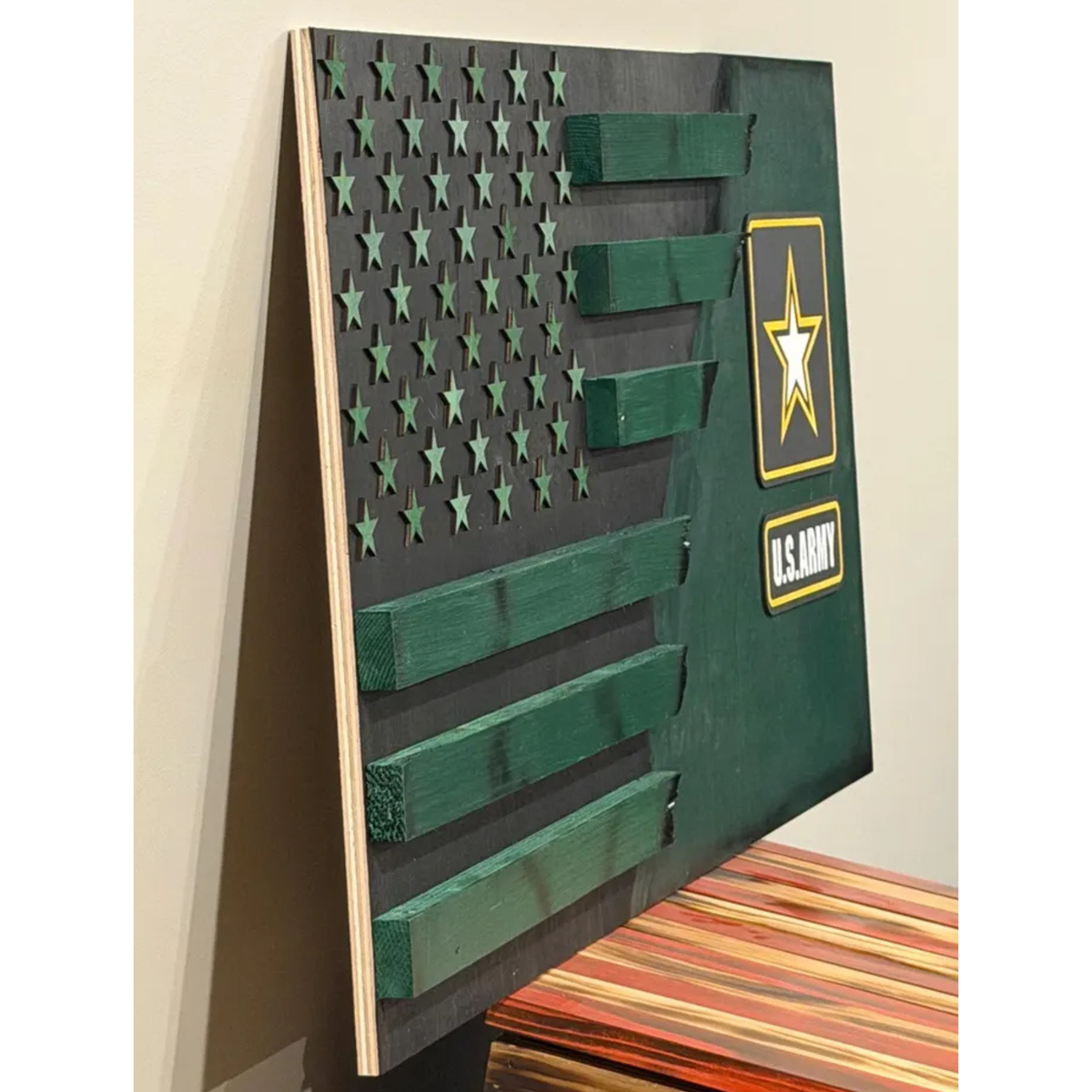 Handcrafted U.S. Army Wooden Flag | 3D Stars, Burned Edges, Veteran Gift